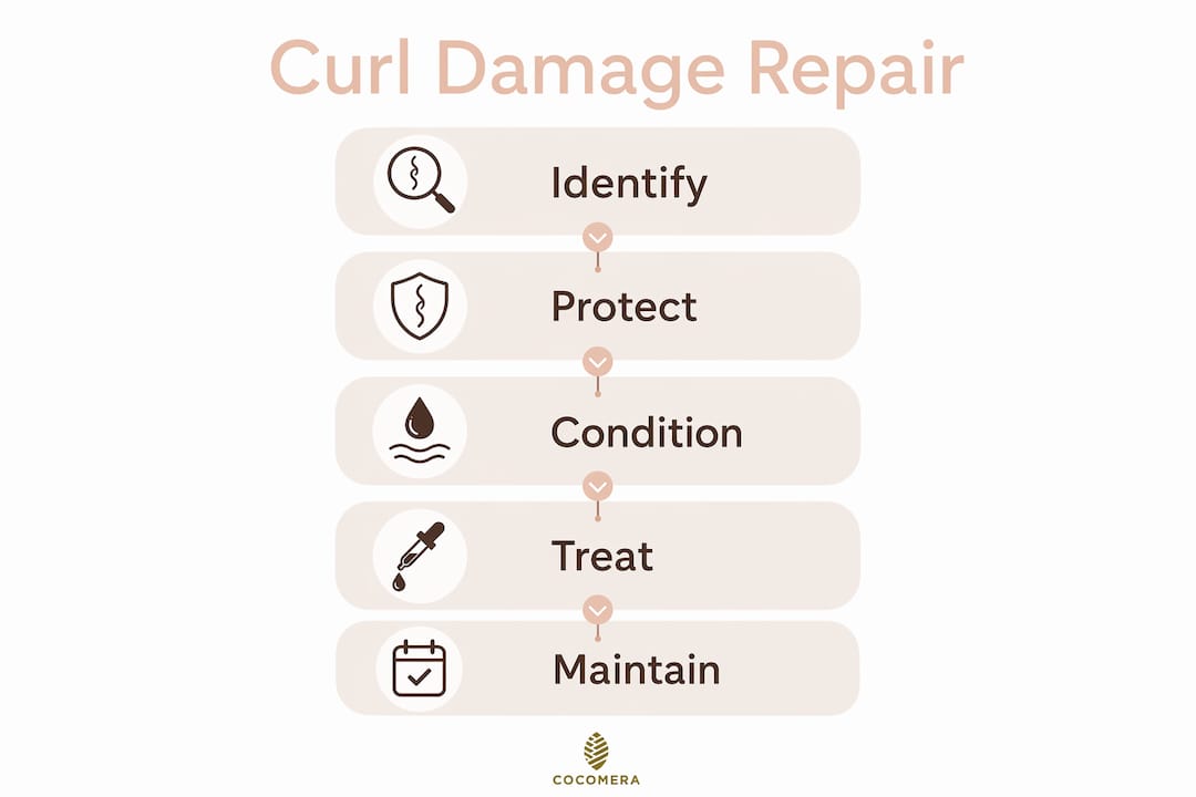 Infographic displaying curl damage repair steps