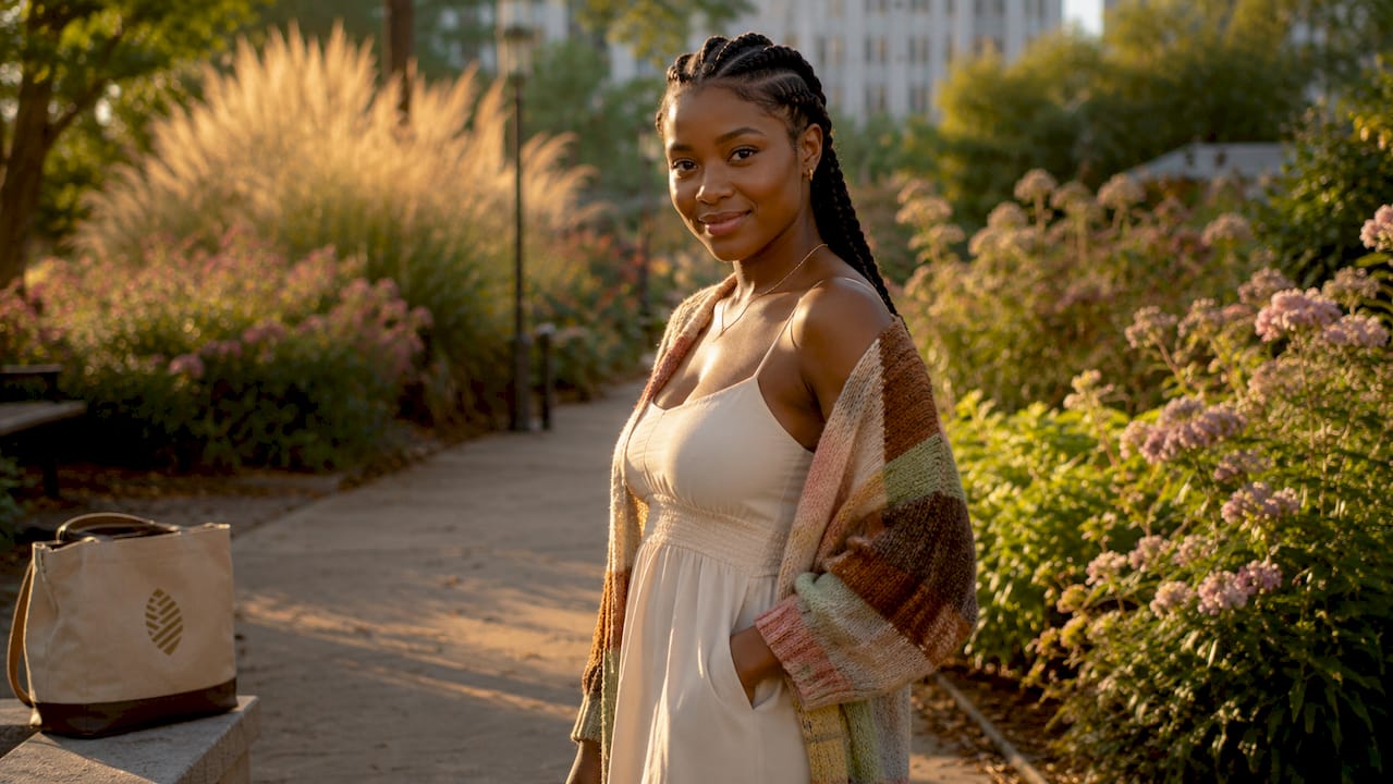 Side profile of woman with cornrow braids outdoors