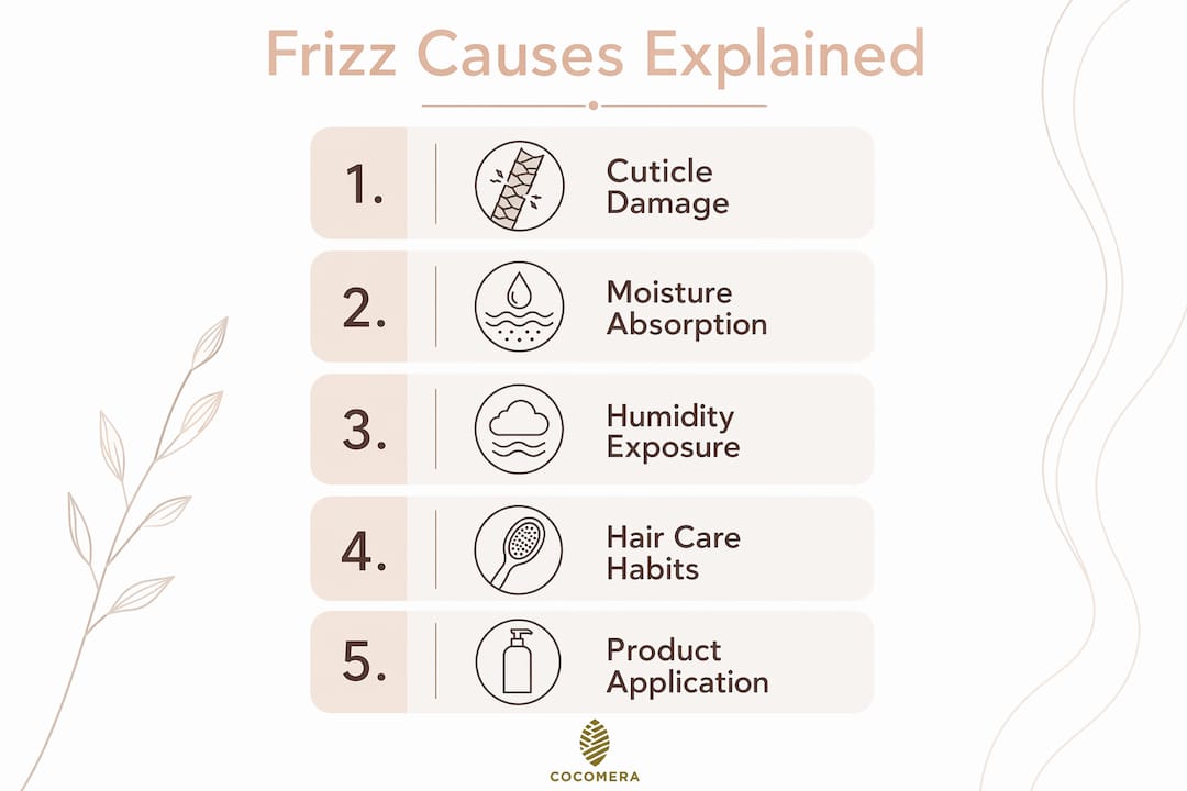 Infographic showing stepwise causes of frizz in textured hair