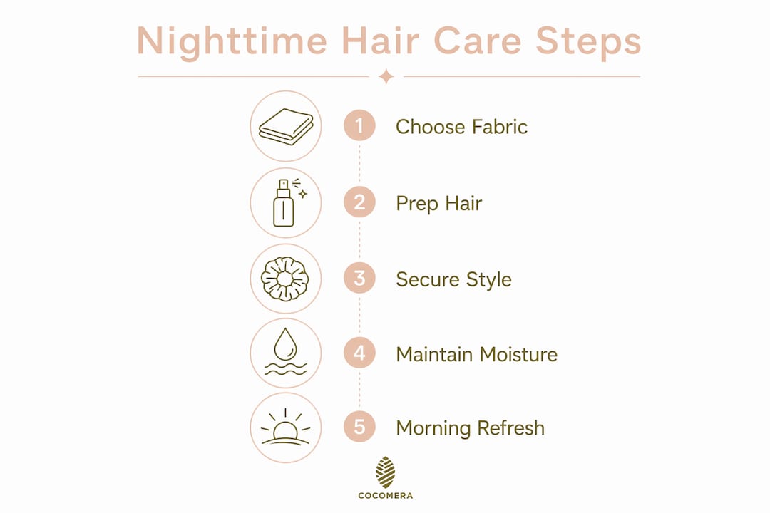 Infographic outlining five key nighttime hair care steps