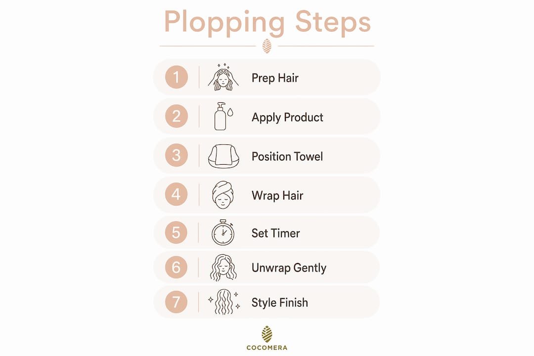 Infographic showing step-by-step hair plopping process
