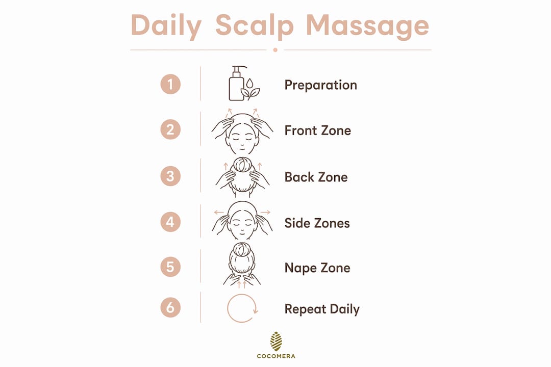 Infographic showing daily scalp massage steps