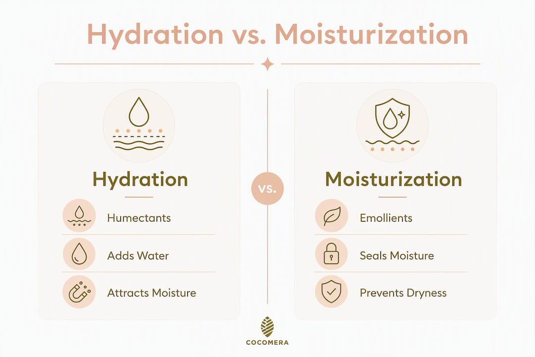 Infographic comparing hydration and moisturization