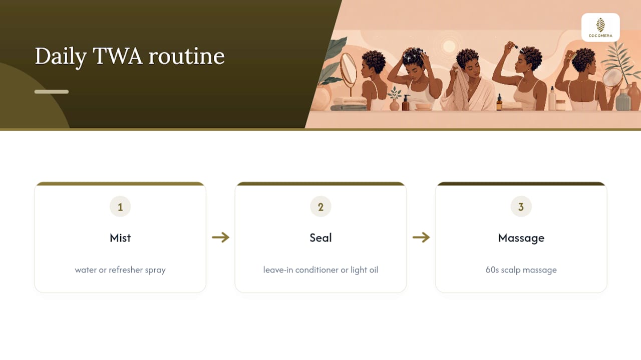 Step-by-step daily care routine for TWA hair