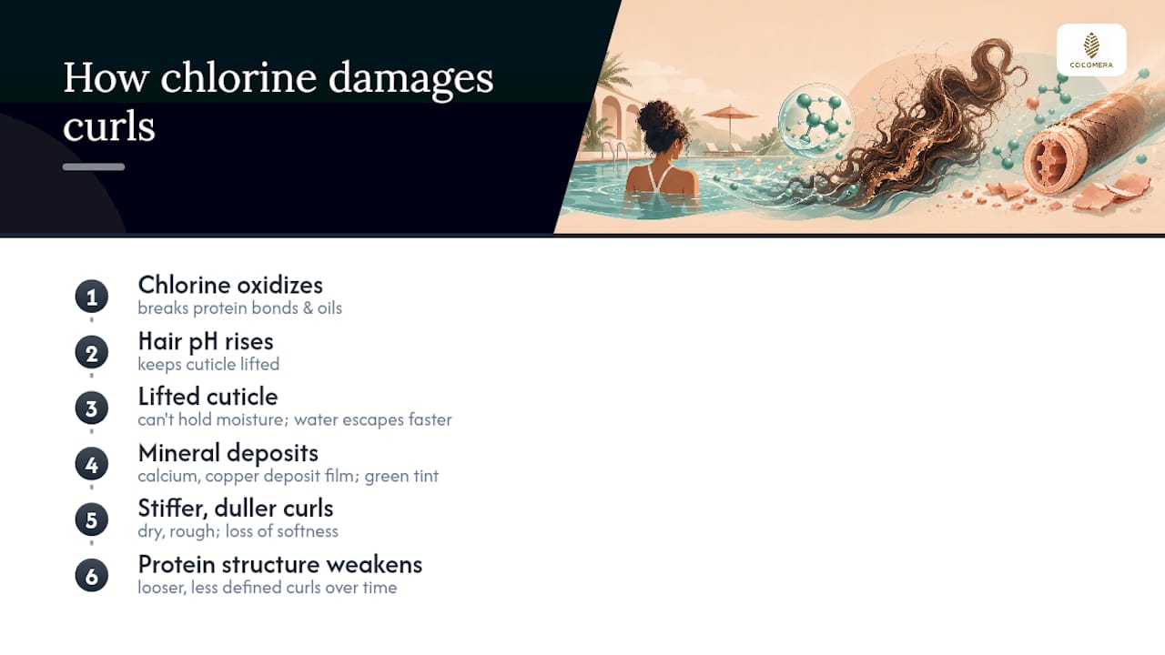 Diagram of chlorine damage process on curly hair