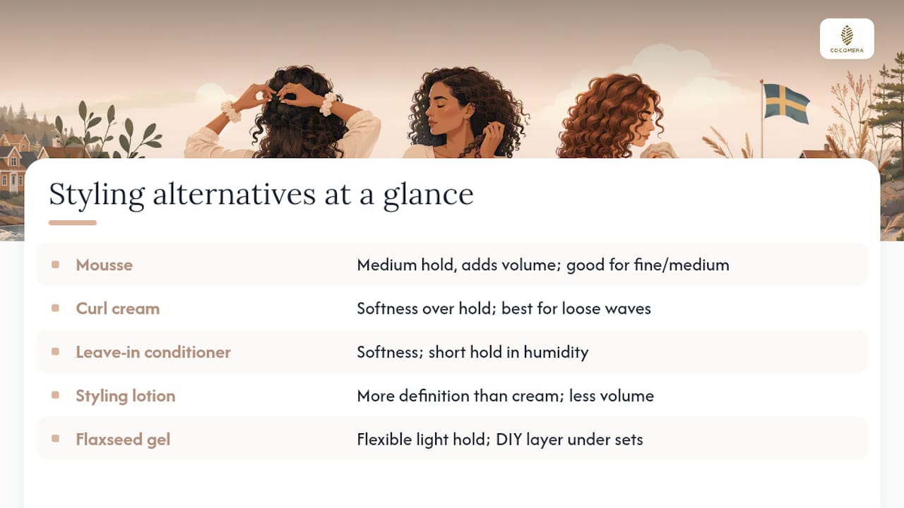 Comparison of five gel alternatives for curls