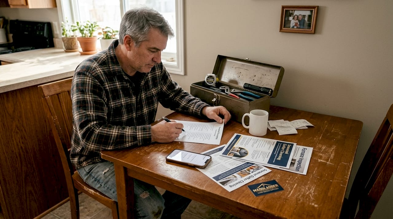 Man organizes repair checklist and tools