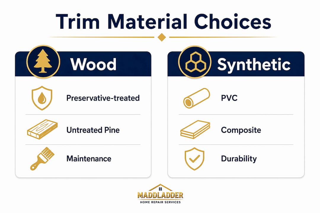 Infographic comparing wood and synthetic trim materials