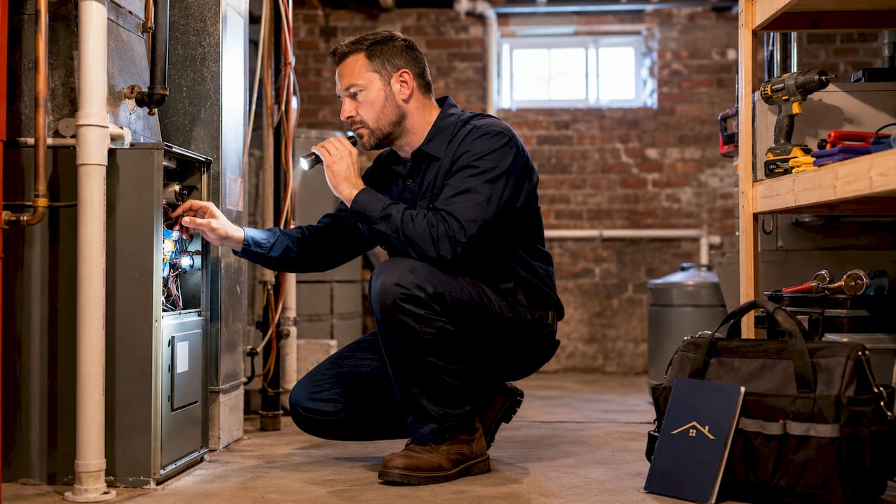 Technician performing HVAC preventive maintenance