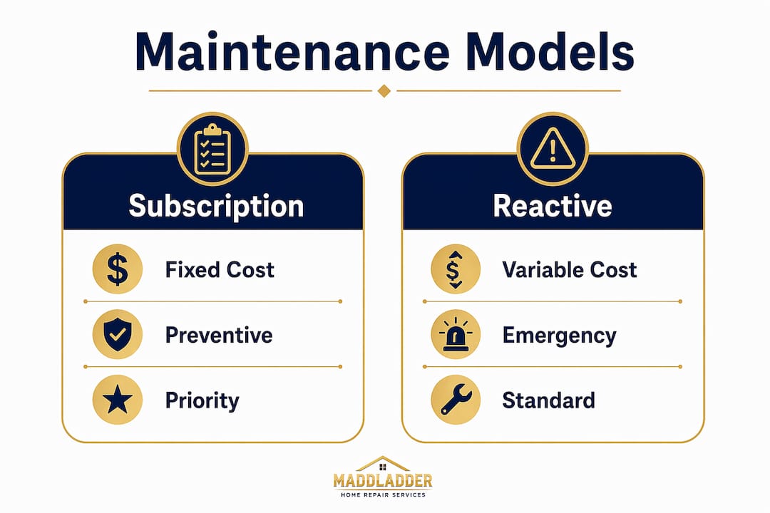 Infographic comparing subscription and reactive maintenance models