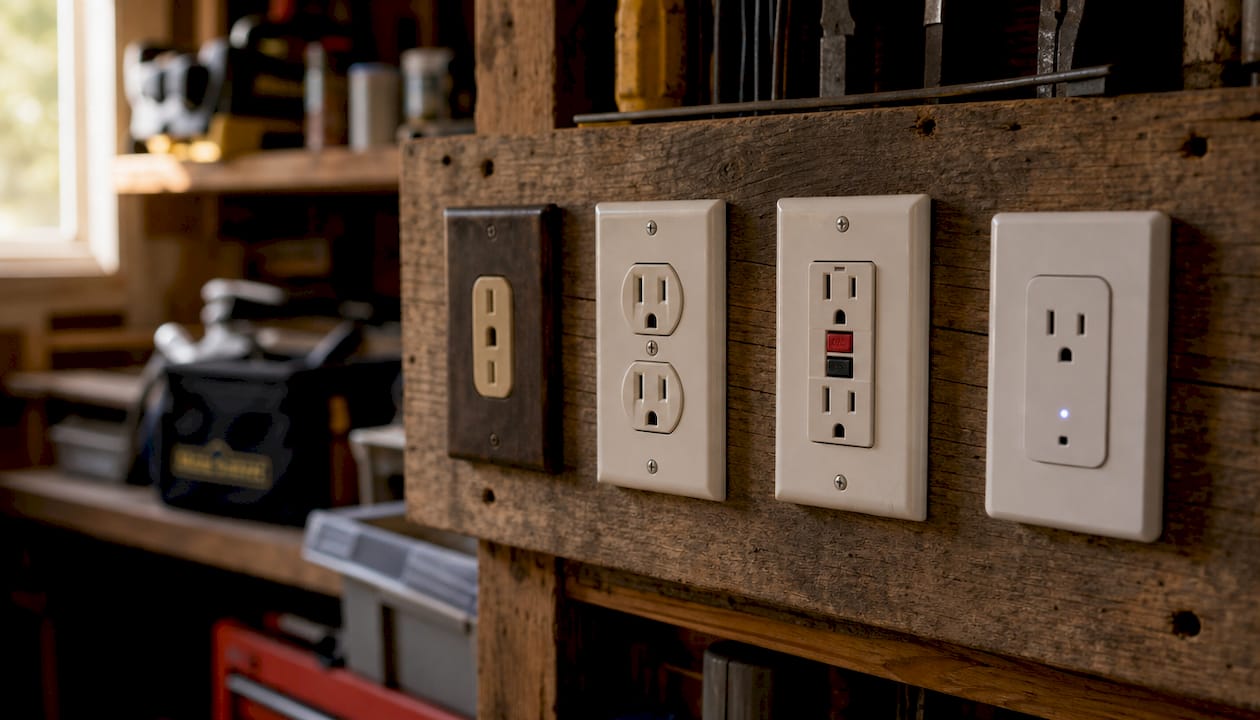 Various electrical outlet types close-up