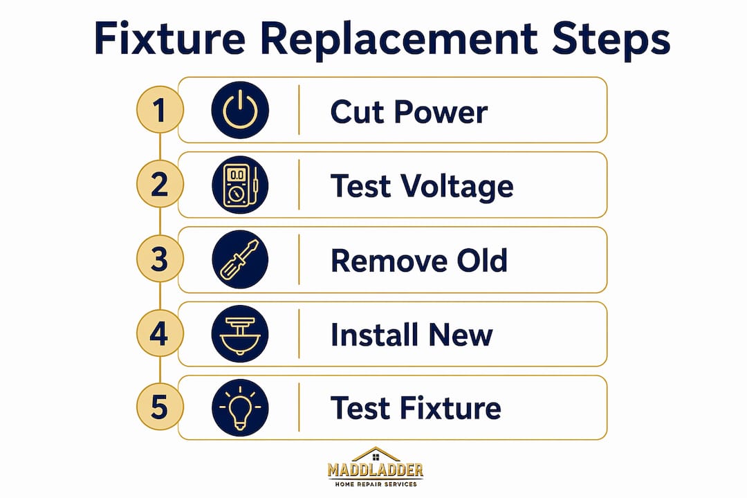 Infographic showing step-by-step fixture replacement process