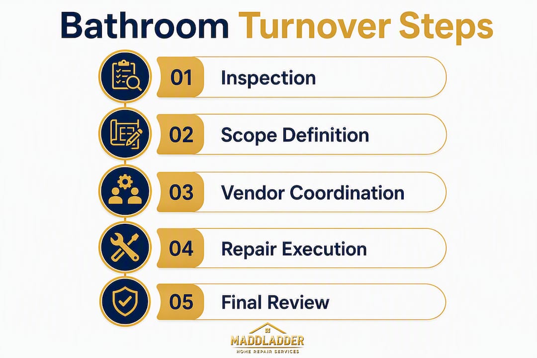 Infographic outlining bathroom turnover process stages