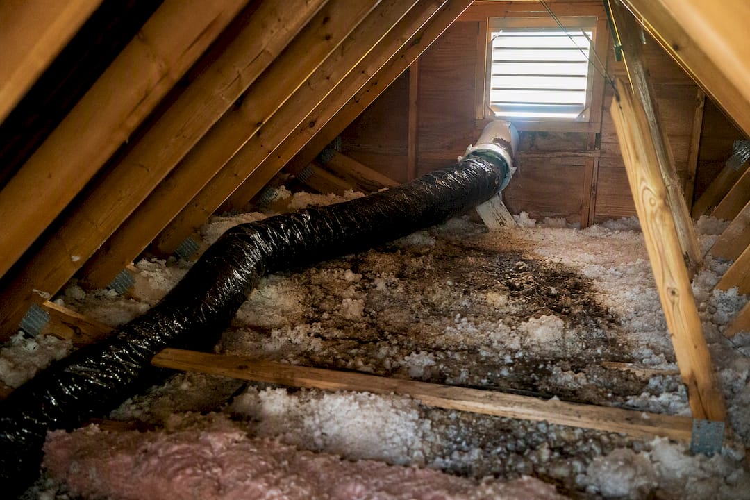 Bathroom fan duct venting into attic insulation