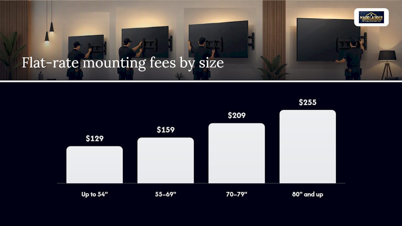Diagram comparing TV size and mount type on installation costs