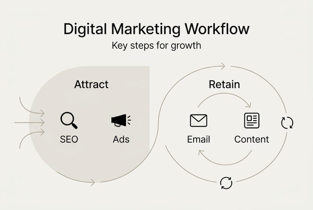 Infographic showing digital marketing workflow steps