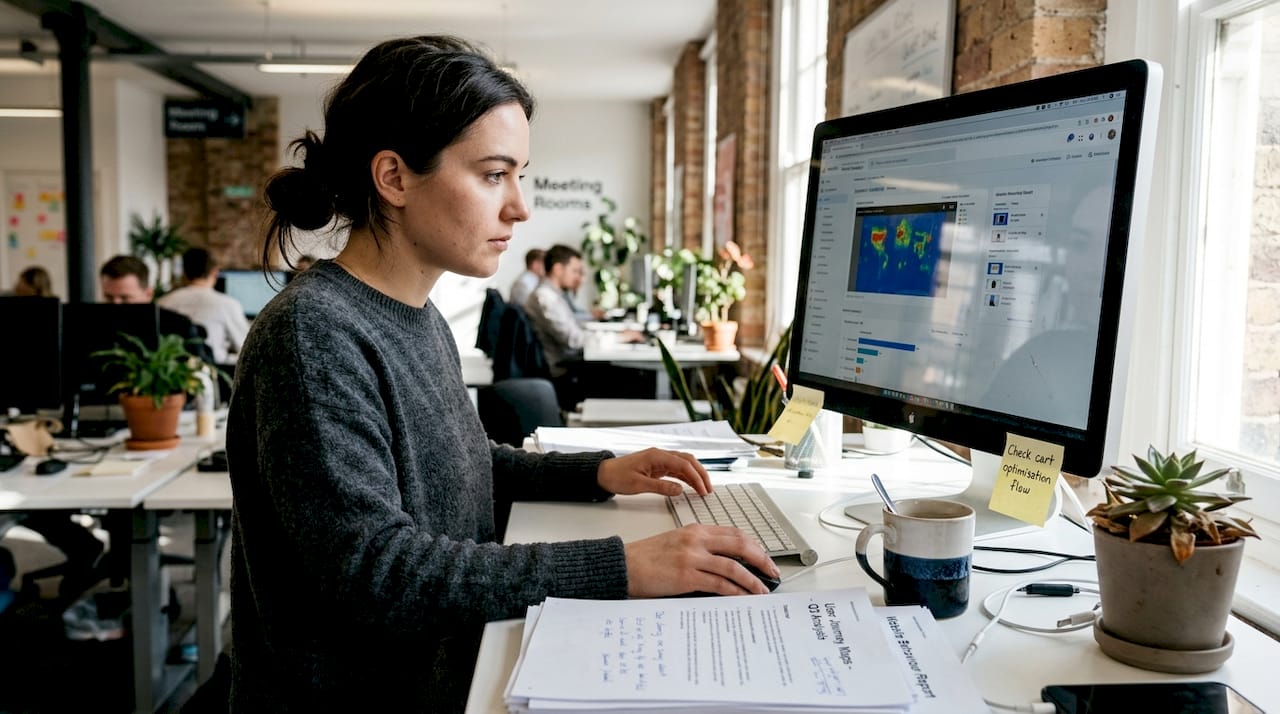 Analyst reviewing site heatmaps at desk