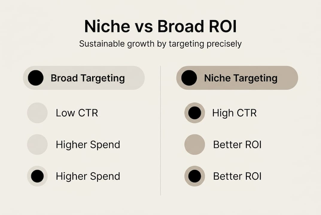 Infographic comparing niche and broad marketing ROI