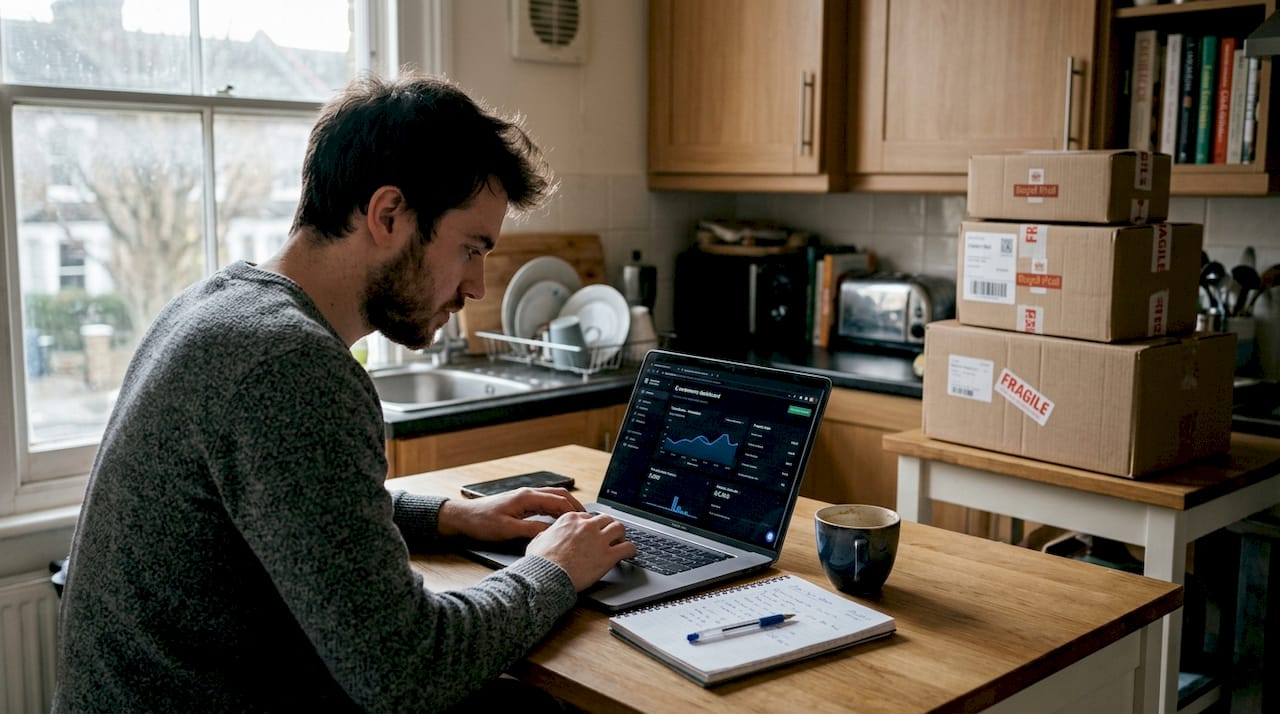 E-commerce owner working and brainstorming ideas