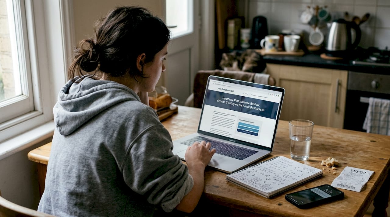 Person browsing trustworthy business website at home