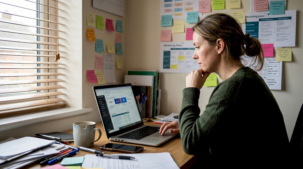 Business owner reviewing ad channel options