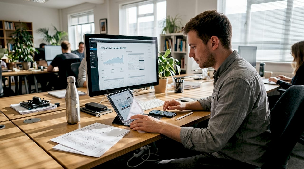 UX specialist testing scalable design on devices
