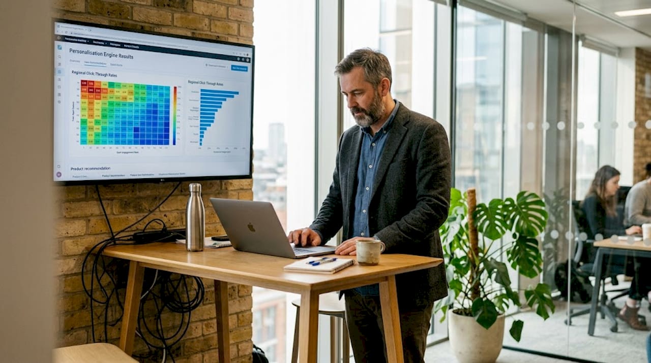 Analyst reviews AI-driven personalisation dashboard