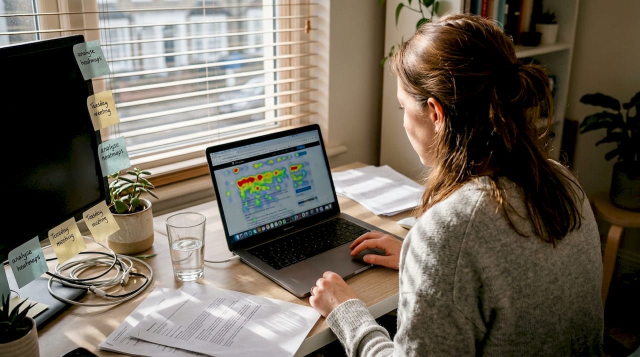 Person checking website heatmap analytics desktop