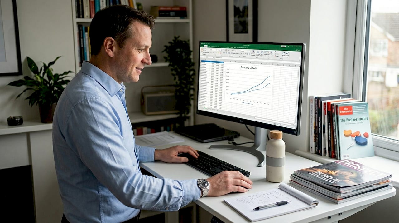 Colleague analyzing company growth data