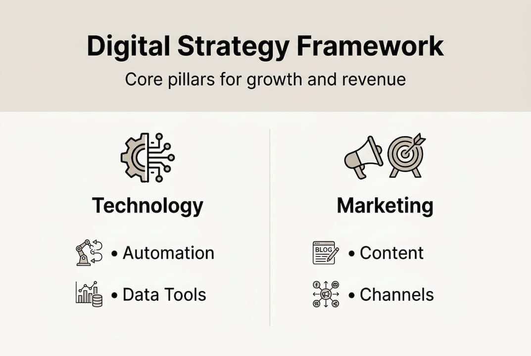 Infographic showing digital strategy core pillars