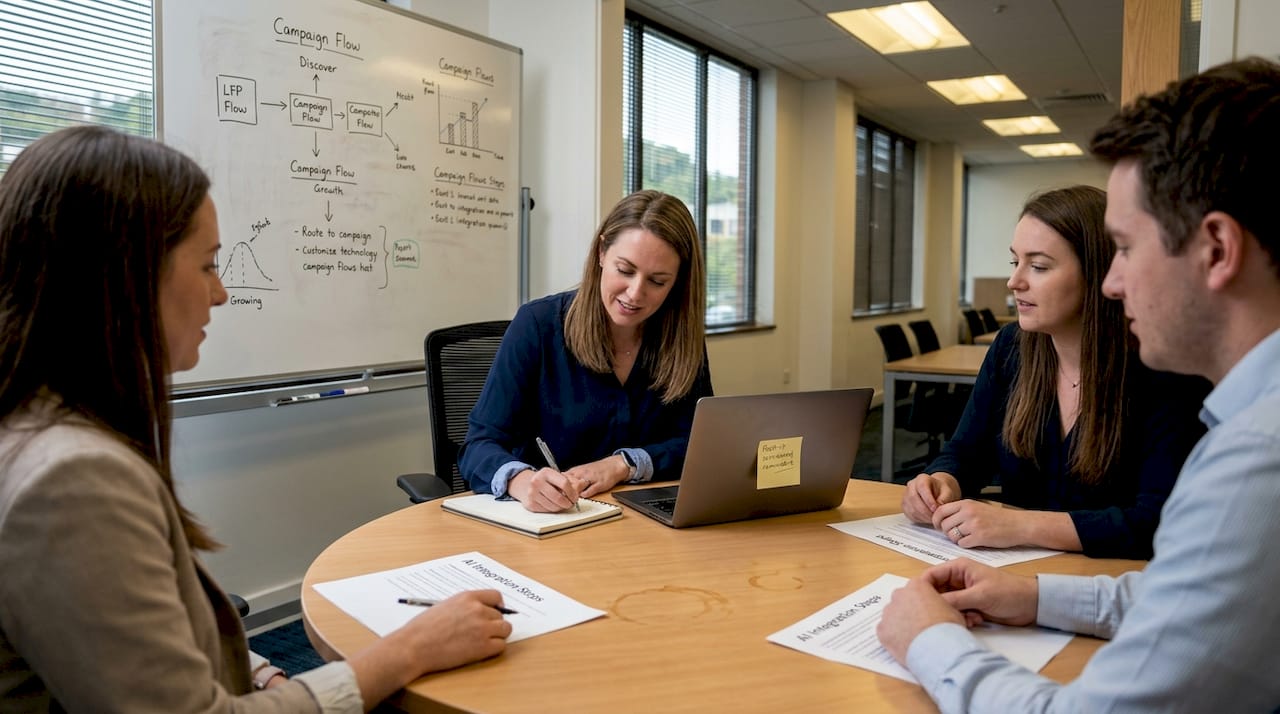 Team meeting discussing AI integration steps