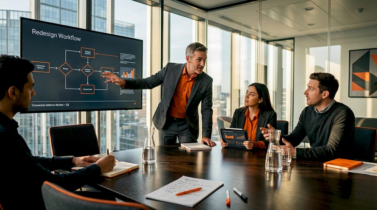 Team reviews website conversion workflow