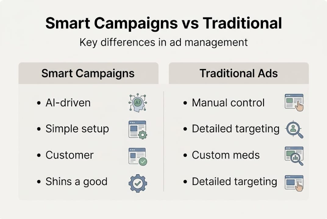 Infographic comparing smart campaigns and traditional ads