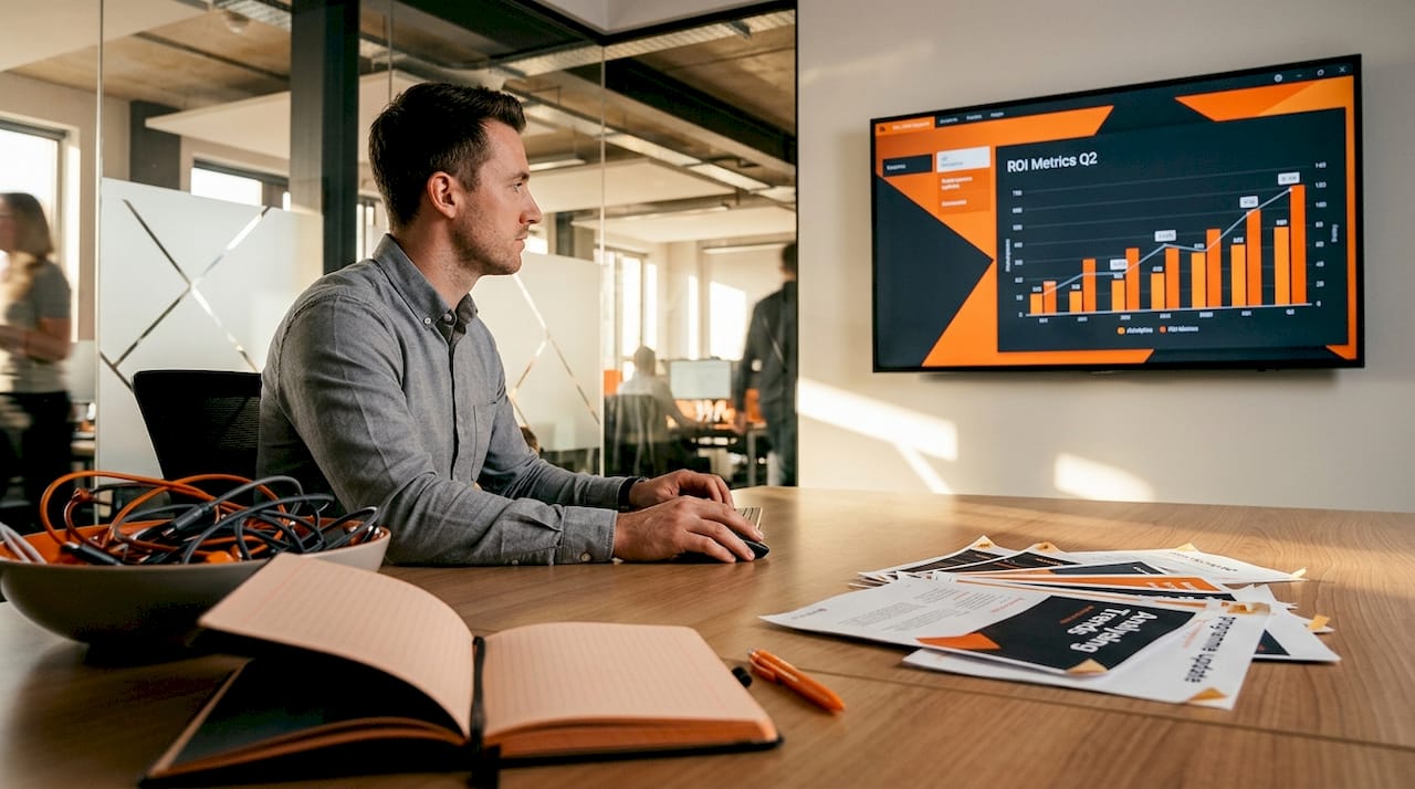 Analyst examining marketing analytics dashboard
