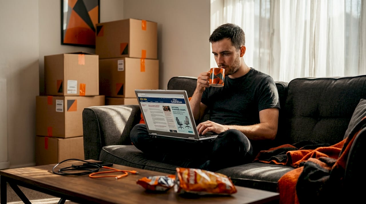 Man seeing relevant ad on home laptop