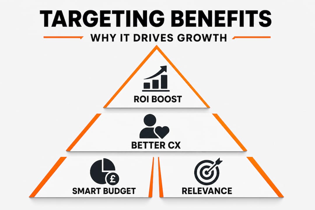 Infographic pyramid showing ad targeting benefits hierarchy