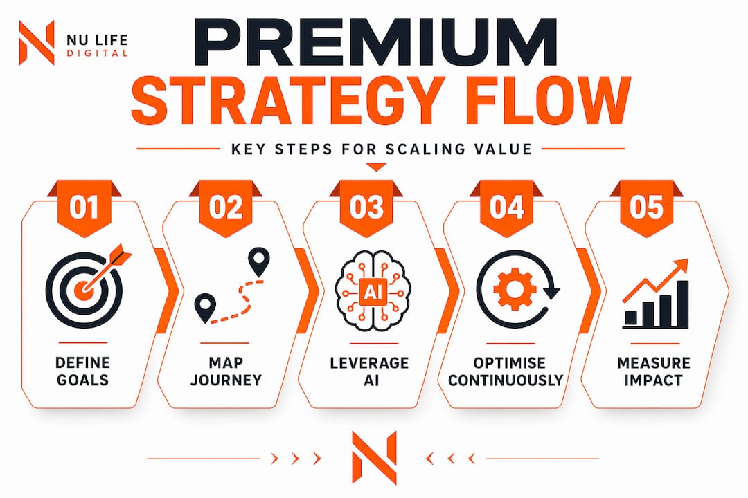 Infographic outlining premium digital strategy steps
