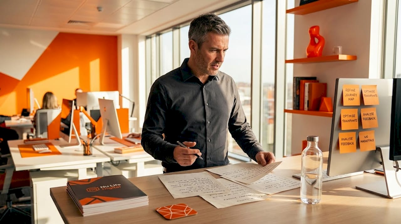 Small business owner planning customer journey