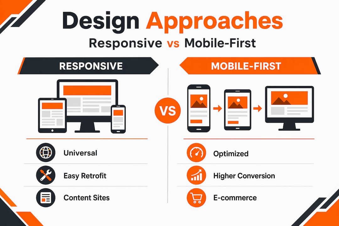 Infographic comparing responsive to mobile-first web design