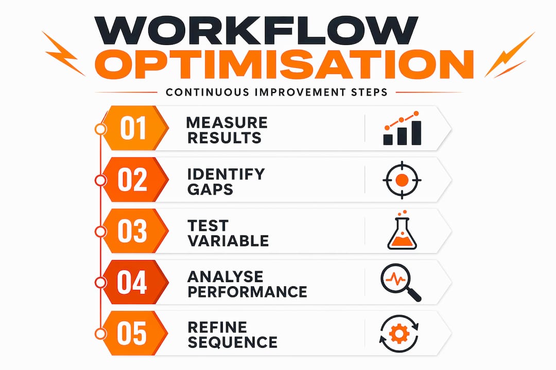 Infographic showing workflow optimisation steps sequence