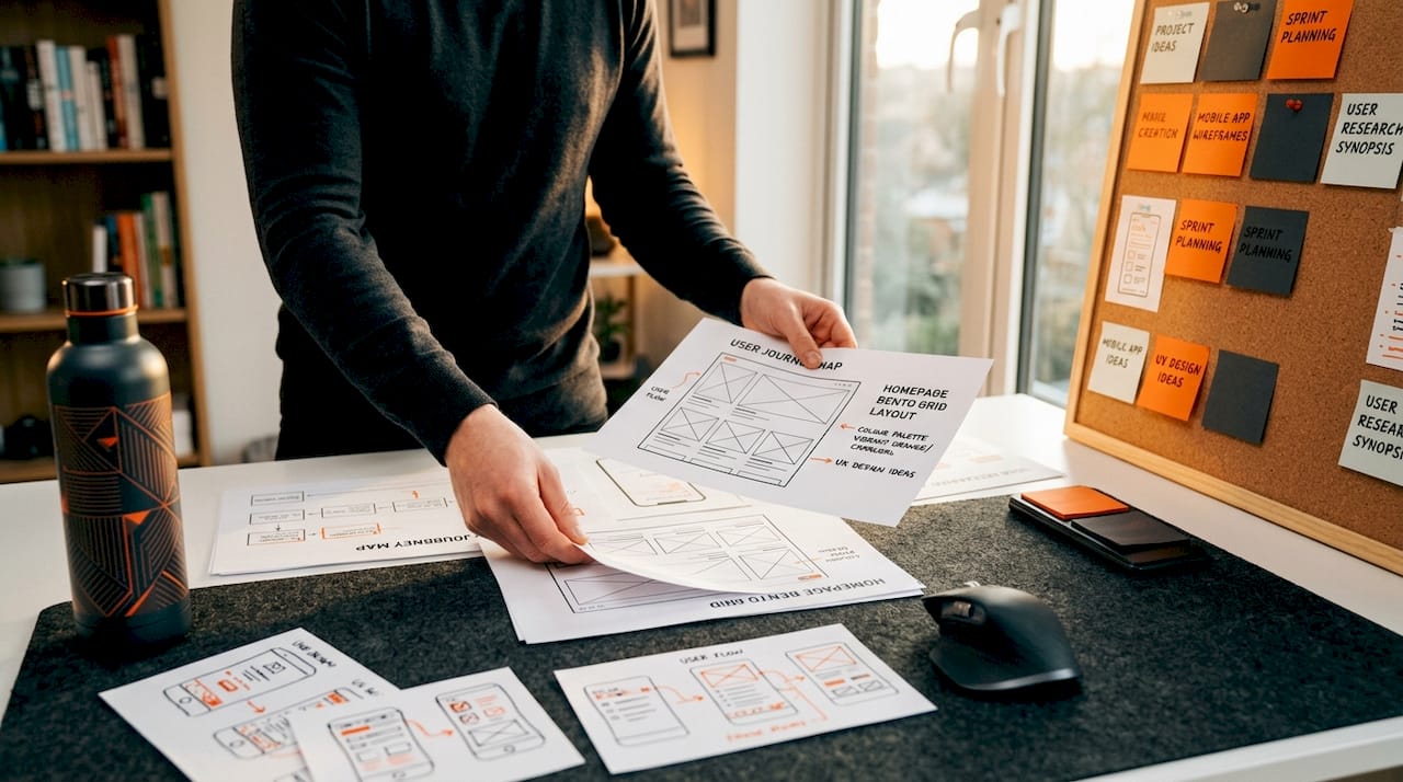 UX designer working with bento grid layouts