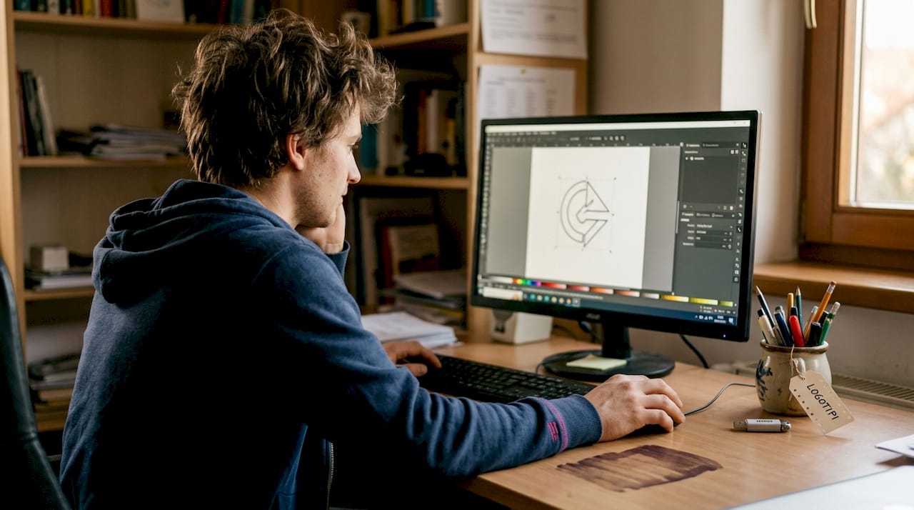 Grafični oblikovalec na računalniku ustvarja in ureja vektorsko grafiko.