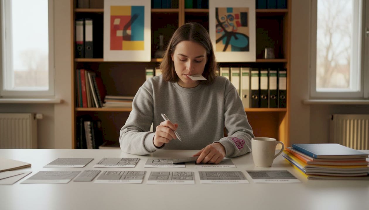 Oblikovalka si ogleduje in primerja različne vzorce tiska.