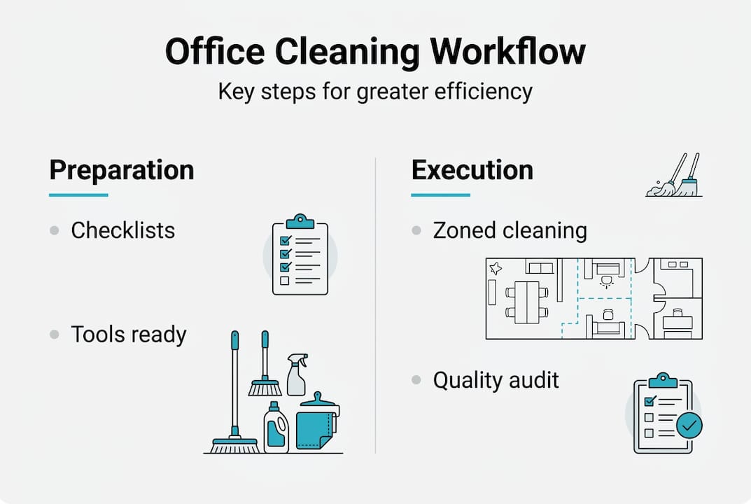 Infographic illustrating steps of office cleaning