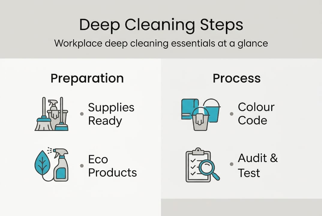 Infographic illustrating workplace deep cleaning steps