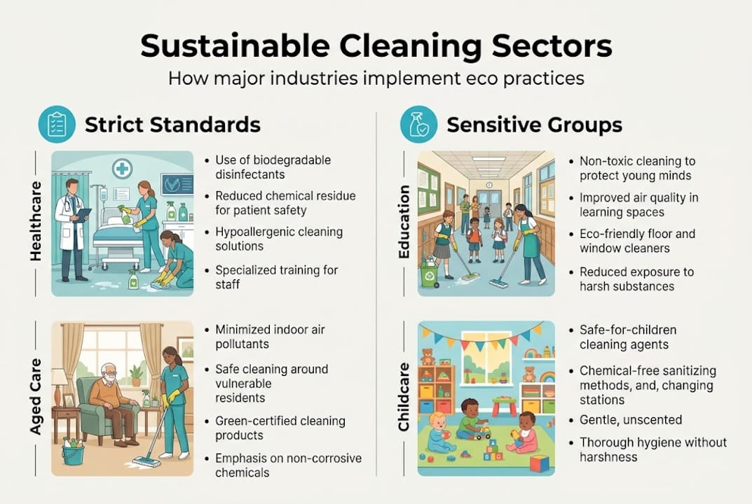 Infographic showing sectors and cleaning standards