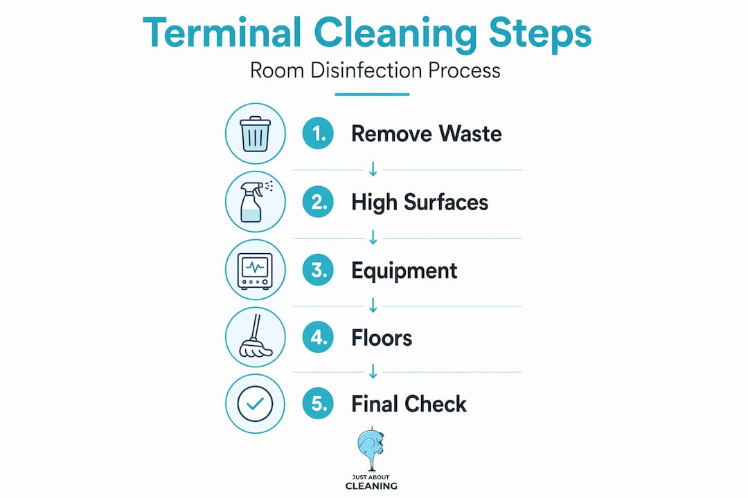 Infographic showing five steps of terminal cleaning