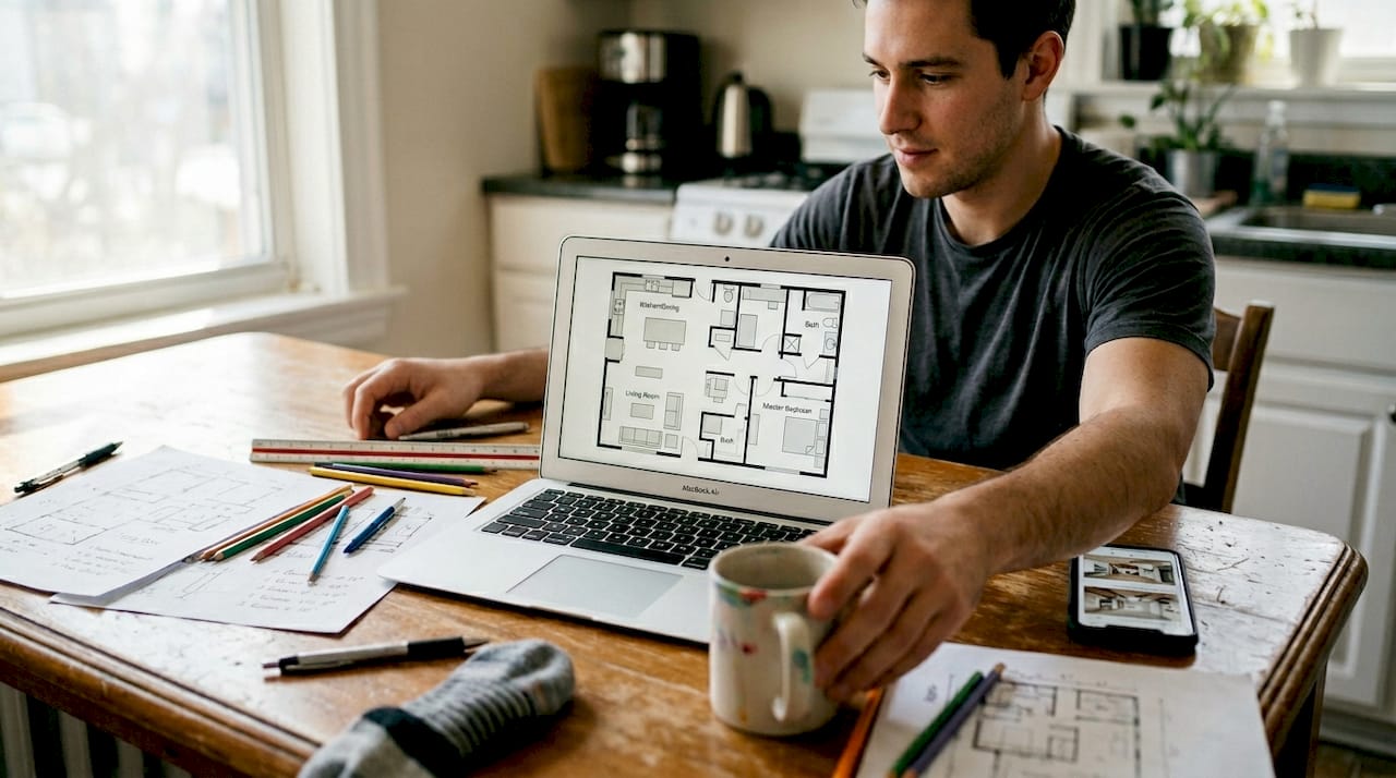 Man reviewing AI-generated interior design