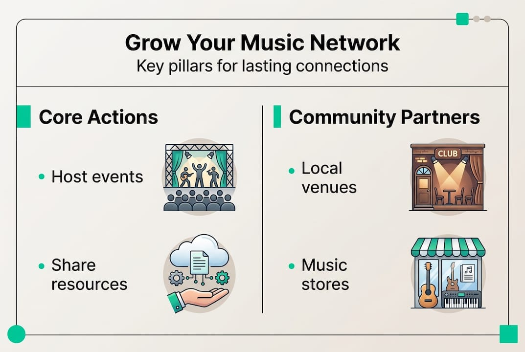 Infographic outlining music network growth strategies