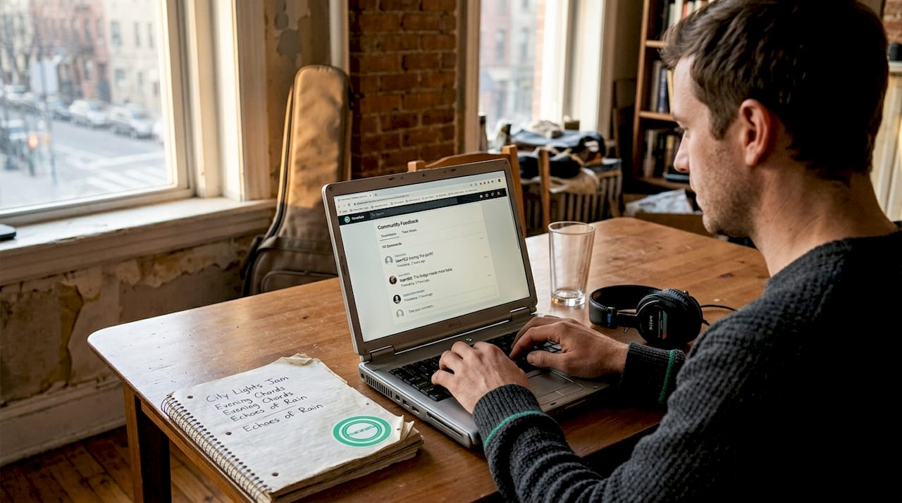 Man engaging with online music community